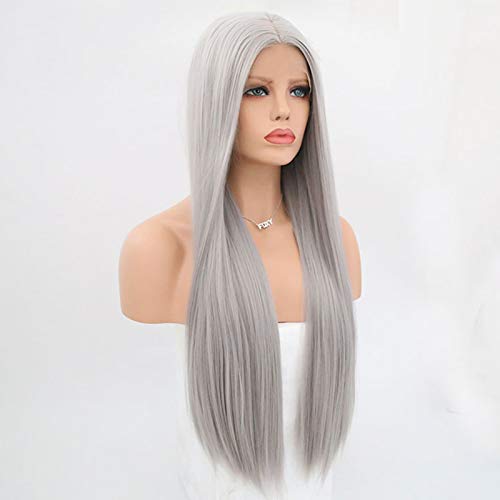 Uzun sarışın Cosplay peruk ipeksi düz sentetik peruk kadınlar İçin 1B 26 inç