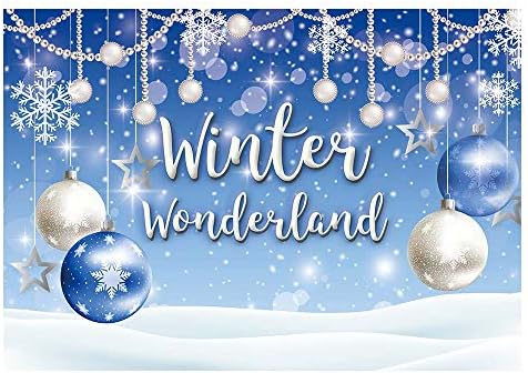 Funnytree 7x5ft Kış Wonderland Tema Zemin için Mavi Erkek Bebek Duş Doğum Günü Partisi Noel Kar Tanesi Kar Manzara Fotoğraf Arka