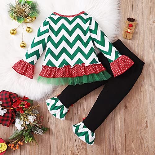 Bebek Kız Noel Kıyafeti Uzun Kollu Kazak Gömlek Flare Pantolon Tayt 2 adet Yürüyor Noel Tatil Giysi Set