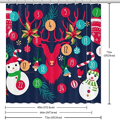 Duş Perdesi Liner Seti ile 12 Yüzükler Küvet için Ağır Noel Dekoratif Duş Perdesi 72x72 İnç Noel Elemanları Takvim Kardan Adam