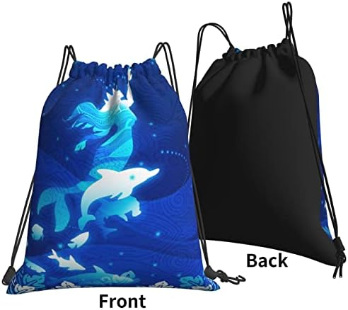 İpli sırt çantası mavi yıldızlı deniz kızı yunuslar dize çanta Sackpack spor salonu alışveriş spor Yoga için