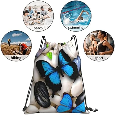 LKTBJEMFY Kelebek Taş Nakış Resimleri İpli sırt çantası Spor Salonu Yürüyüş Yoga Yüzme Seyahat Plaj Sackpack için Kadın Erkek