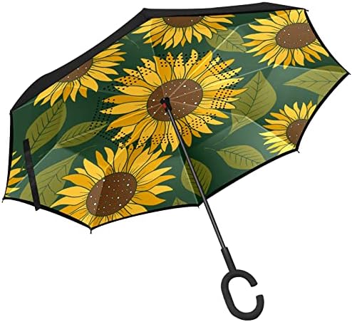Çift Katmanlı Ters Şemsiye Ters Katlanır Şemsiye ile Araba için C-Şekilli Kolu, rüzgar Geçirmez UV Koruma Ayçiçeği Büyük Şemsiye