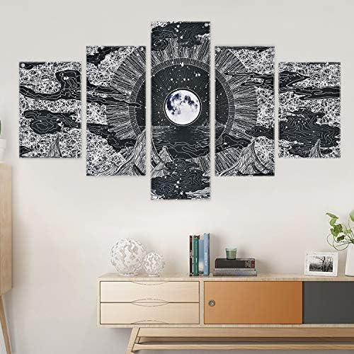 Ay Yıldız Baskılar Duvar Sanatı, 5 Parça Çerçevesiz Siyah Beyaz Fresk Duvar Resimleri, dağ ve Bulutlar Resim Baskı Odası için