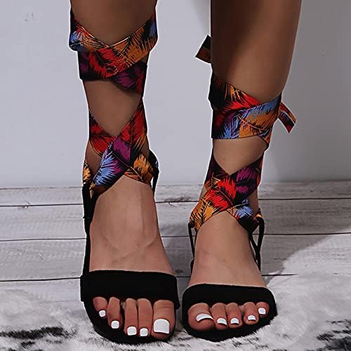 Kadın Dantel Up Düz Sandalet, yaz Moda Roma Akın Süet Peep Toe Saten Renk Baskılı Kayma Çapraz Bant Plaj Nefes Slayt Sandalet