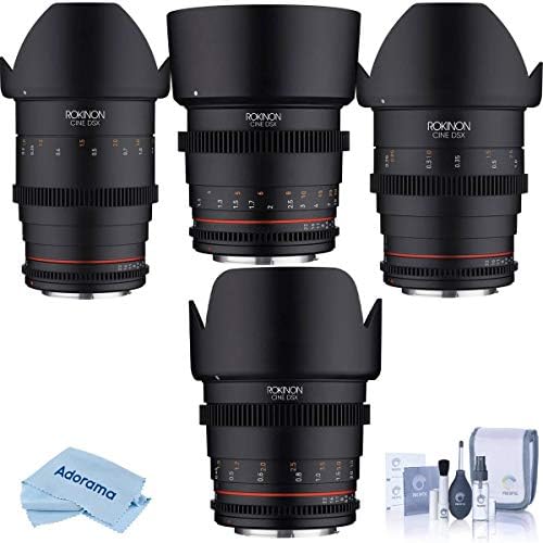 Rokinon Cine Lens Paketi, 24mm, 35mm, 50mm, 85mm T1.5 Cine DSX canon lensi RF Montaj, Temizleme Kiti, Bez