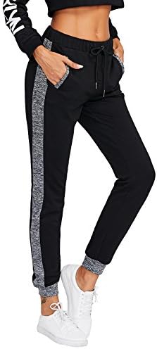 SweatyRocks kadın Nedensel İpli Bel Aktif Egzersiz Uzun Yoga Pantolon ile Cep