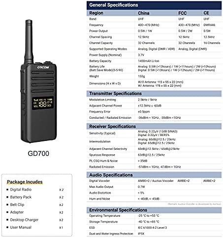 Iş Walkie Talkies - GOCOM GD700 Dijital Radyolar Analog El Iki Yönlü Telsiz Iş Walkie Talkies Grup Çağrı 2 W UHF 430 MHz~470