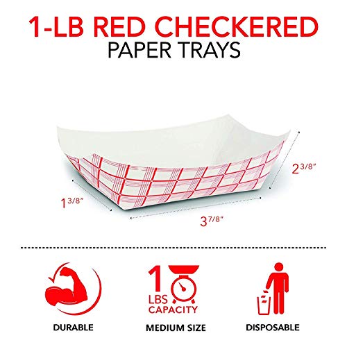 Kağıt Gıda Tekneleri (100 Paket) Tek Kullanımlık Kırmızı ve Beyaz Damalı Kağıt Gıda Tepsileri-Çevre Dostu Kırmızı Kağıt Gıda