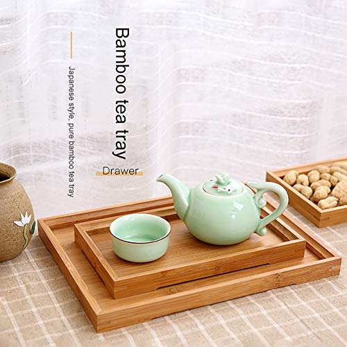 Katı Bambu Ahşap Hizmet Tepsi Çay Kahve Gıda Tabağı ile Kolları ile Ev Dekorasyon