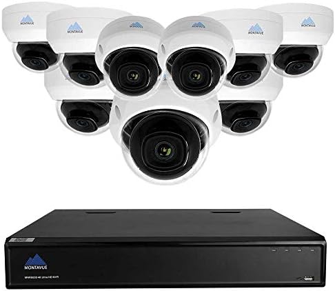Montavue - 4K Akıllı AI Ev Güvenlik Kamera Sistemi ile 9 4 K Kapalı / Açık Vandal Proof Dome Kameralar (Beyaz)