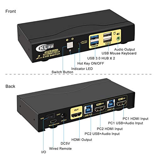 CKLau 2 Port HDMI USB 3.0 KVM Swıtch 4 K 60Hz Kabloları ve Ses ile Kablosuz Klavye Fare Destekler