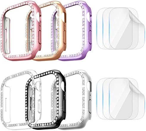[2 + 2 Paketi] VEGO Bling Kılıf için Apple İzle Serisi 7 45mm için Kadın Kızlar, [Ekran Koruyucu ile] PC Elmas Kristal Rhinestone