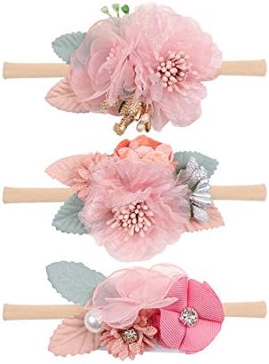 Yenidoğan Bebek Çiçek Saç Bantları Kızlar ıçin El Yapımı Naylon Elastik Hairbands Inci Çiçek Şapkalar Toddler