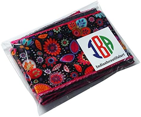 IBA Indianbeautifulart Siyah Onay, Yapraklar ve Gül Çiçek Baskılı Şerit Trim 9 Yard Dupion Kumaş Danteller El Sanatları Dikiş