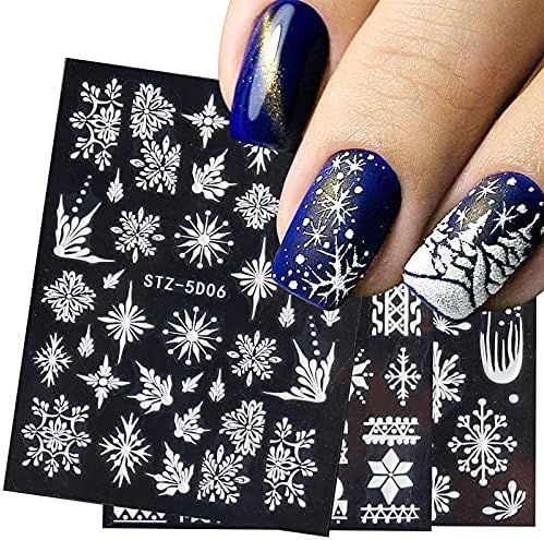 Noel Nail Art Etiketler 5D Hollow Desen Tırnak Malzemeleri Kar Tanesi Desen Kendinden Yapışkanlı DIY Tırnak Sticker Çıkartmaları