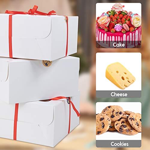 SZWORLDS Kek Kutuları 10 inç, Kırmızı Kurdeleler ile 10 adet Kek Kutuları Setleri, 10 Beyaz Ekmek Kek Kutuları ve Çerezler için