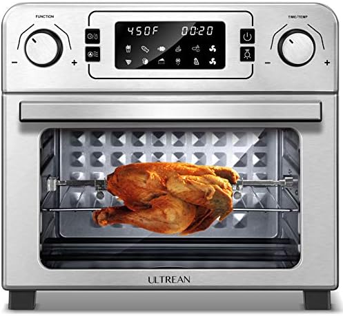 Rotisserie, Kurutucu, Fırında Pişirme ve Hava Fritöz Fonksiyonlu Ultrean 10-in-1 Tost Makinesi Fırını, LED Ekranlı 24 Quart Aile