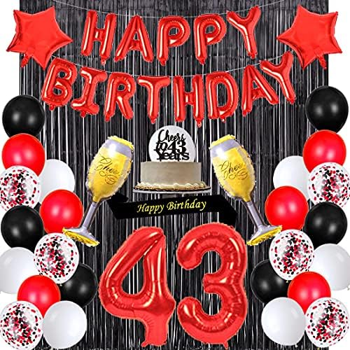 Santonila Mavi 43rd Doğum Günü Süslemeleri Mutlu Doğum Günü Afiş Kanat ve Kek Topper Numarası 43 balonlar Kağıt Fenerler için