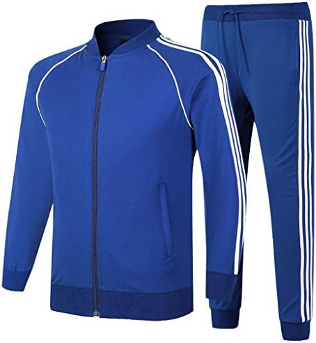 Erkek Eşofman 2 Parça erkek Bahar Ceket Rahat Fermuar Ceketler Spor + Pantolon Kazak Spor Takım Elbise Erkek Setleri Giyim,Mavi,