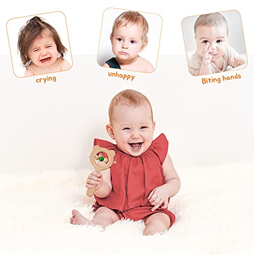 GROBRO7 4 pcs Bebek Ahşap Diş Kaşıyıcı Yerine Oyuncaklar Diş Çıkarma Bulmaca oyuncak seti ile Ahşap Çıngırak ve Boncuk Dize Doğal