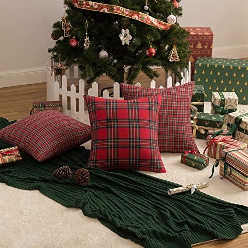 AQOTHES 2 Paket Noel Ekose dekoratif kırlent Kapakları İskoç Tartan Yastık Kılıfı Çiftlik Evi Ev tatil dekor Kırmızı ve Yeşil,