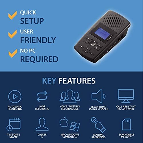 RecorderGear TR600 Sabit Telefon Görüşmesi Kaydedici için Analog / IP / Dijital Hatları, otomatik Telefon Kayıt Cihazı