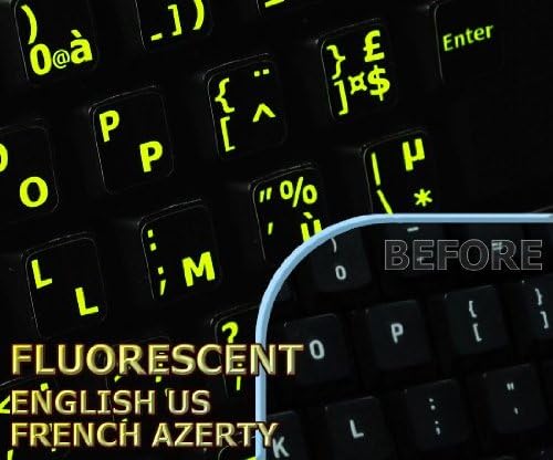 Parlayan Floresan Fransızca AZERTY-İngilizce Klavye Çıkartmaları