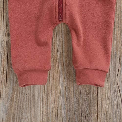 YUİQ Bebek Erkek Bebek Kız Düz Renk Uzun Kollu Fermuar Kapüşonlu Tulum Romper Kıyafet Güz Kış Sıcak Giysiler