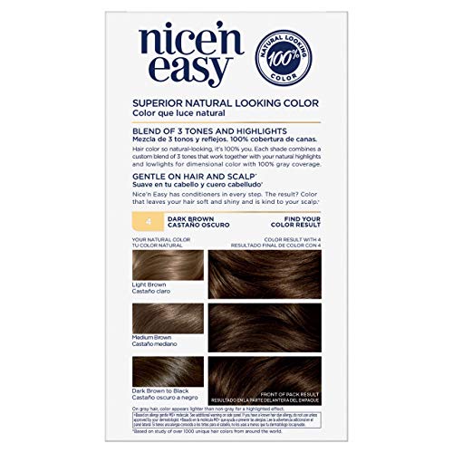 Clairol Nice'n Easy Kalıcı Saç Boyası, 4 Koyu Kahverengi Saç Rengi, 3 Sayım
