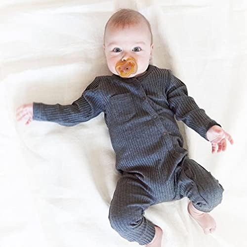 TFFR Yenidoğan Erkek Bebek Kız Romper Elbise Düğme Aşağı Katı Uzun Kollu Tek Parça Romper Tulumlar Tulumlar Güz Giyim