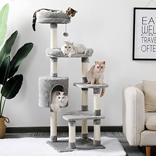Kedi Ağacı Çok Seviyeli Uzay Verimli Kedi Oyun Kulesi Yarım Peluş Yarım Sisal Kedi Tırmalama sütunu Kınamak Yatak Levrek Gri