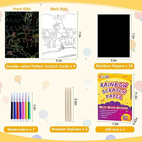pigipigi Gökkuşağı kazı kazan Kartları Çocuklar için: 2 Stil kazı kazan kağıdı Sanat Kiti Çizim Seti DIY Zanaat Renk Doodle Kız