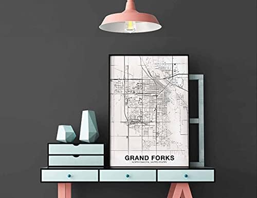 Grand Forks Kuzey Dakota Nd ABD Haritası Poster Siyah Beyaz Memleketi Şehir Baskı Modern Ev Dekor Ofis Dekorasyon Duvar Sanatı