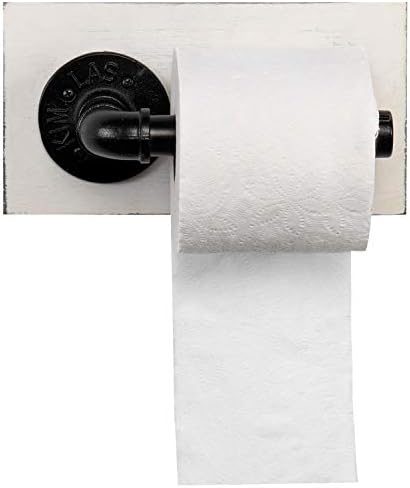 MyGift Vintage Beyaz Ahşap ve Endüstriyel Boru Duvara Monte Tuvalet Kağıdı Rulo Tutucu Dağıtıcı