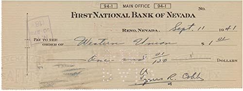 Ty Cobb Detroit Tigers, Nevada Ulusal Bankası'nın İlk Çekini İmzaladı-Beckett-Major League Baseball İmzaları Kesti