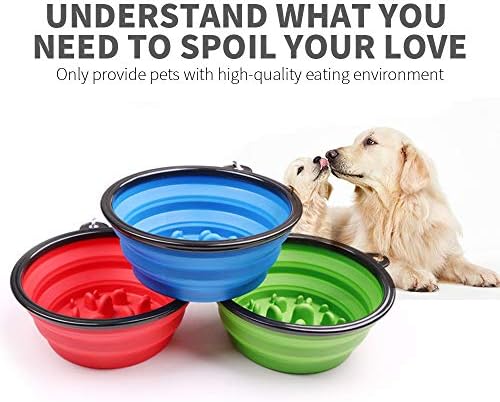 Chnrong Katlanabilir Köpek Kase, Katlanabilir Köpek Su Kase Kediler Köpekler için, Taşınabilir Yavaş Besleyici Kase Pet Besleme