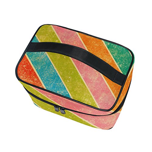 Kozmetik çantası renkli çizgili Vintage kadınlar makyaj çantası seyahat depolama Organizatör