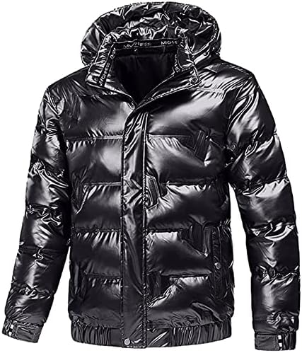 Pamuk Ceket Erkekler Kış Yastıklı Aşağı Ceket-Zip Up Deri Hoodie Parka Palto Sıcak Rüzgarlık Yansıtıcı Termal Hırka
