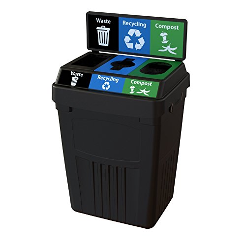 CleanRiver Flex E Bın - İç ve Dış Mekan Sağlam 3'ü 1 arada Çöp Sepeti-Geri Dönüşüm ve Kompost Kombinasyonu / FX50B-BK3-W-BK-R-BE-C-GN,