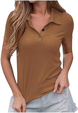 Iusun Kadınlar Katı Renk Kısa Kollu Tee Tops T-Shirt Bluz Yaz Casual Düğme Slim-Fit Gömlek Tunik Tank Yelek