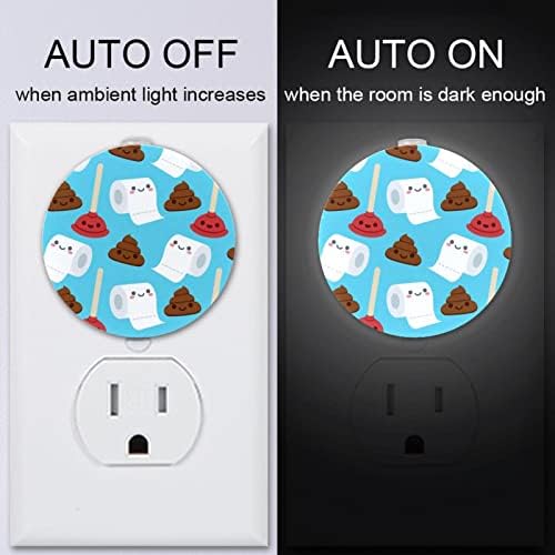 2 ADET LED Gece ışıkları Yuvarlak Şafak Alacakaranlıkta Sensörü Karikatür Kaka Tuvalet Kağıdı Desen Plug in Gece Lambası Koridor,