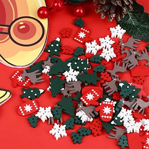 PartyYeah 300 Parça Noel Ahşap Düğmeler, Çeşitli Noel Renkli Dikiş Düğmeleri Sevimli Kar Tanesi Eldiven Noel Ağacı Dekoratif