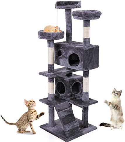 59 İnç Çok Seviyeli Kedi Ağacı, Standı Evi Mobilya Yavru Aktivite Kulesi Tırmalama Mesajları ile Kitty Pet Oyun Evi Merdivenler