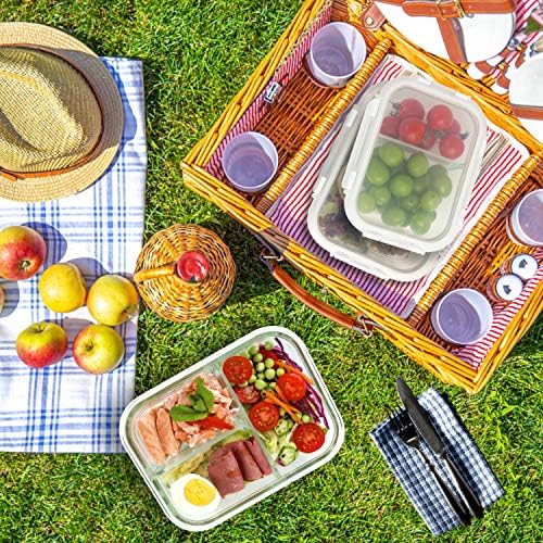 Bayco 9 Paket Cam Yemek Hazırlama Kapları 3 & 2 & 1 Bölmeli, Kapaklı Cam Gıda Saklama Kapları, Hava Geçirmez Cam Öğle Yemeği