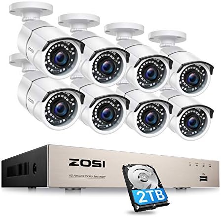 ZOSI 8CH 1080 P PoE Ev Güvenlik Kamera Sistemi ile Açık 2 TB Sert Drvie, H. 265 + 8-Kanal 5MP NVR Kaydedici,8 adet 2MP 1080 P