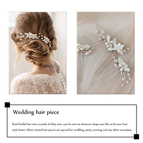 Jakawin Çiçek Gelin Düğün Saç Pins İnci Gelin Saç Parçası Kristal Saç Aksesuarları Kadınlar ve Kızlar için HP163 (Gümüş)
