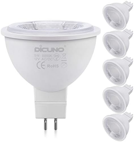 DıCUNO GU5. 3 MR16 LED Ampul, Olmayan dim 12 V Bi-Pin Ampul, Günışığı Beyaz 6000 K, 500LM, 5 W Spot Ampul, Parça Aydınlatma için