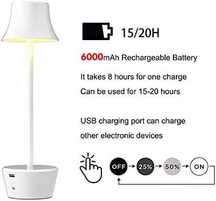 Şarj edilebilir Akülü LED Masa Lambası,Taşınabilir Metal 6000mAh Pil Masa Lambası,2 Seviyeli Parlaklık USB Gece Lambası, Yatak