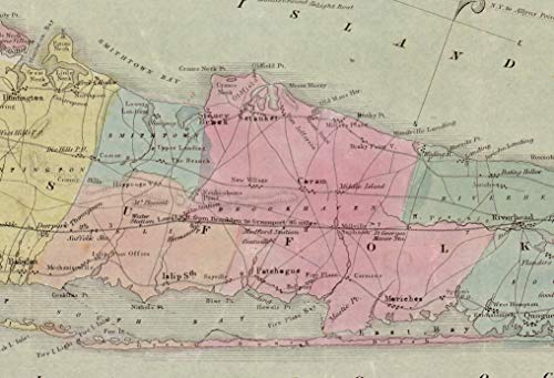Long Island 1857 Harita Colton - Basım-LIP